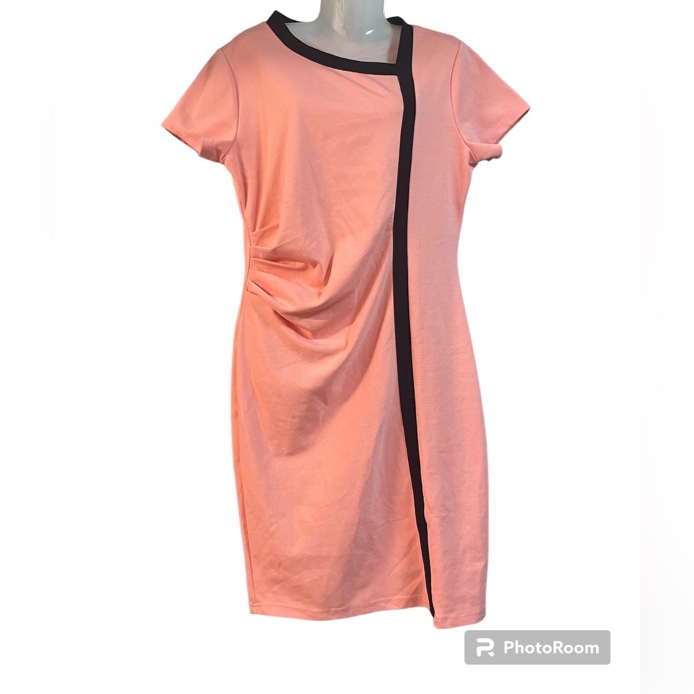 PEACH DRESS WITH BLACK STRIPE